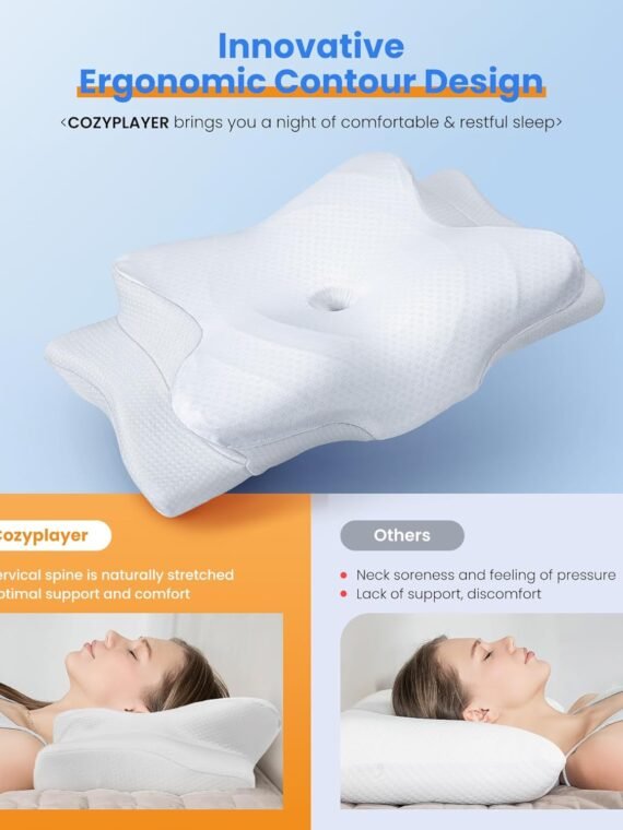 Ultra Pain Relief Cooling Pillow for Neck Support, Adjustable Cervical Pillow Cozy Sleeping, Odorless Ergonomic Contour Memory Foam Pillows, Orthopedic Bed Pillow for Side Back Stomach Sleeperv