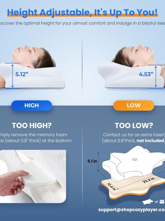 Ultra Pain Relief Cooling Pillow for Neck Support, Adjustable Cervical Pillow Cozy Sleeping, Odorless Ergonomic Contour Memory Foam Pillows, Orthopedic Bed Pillow for Side Back Stomach Sleeperv