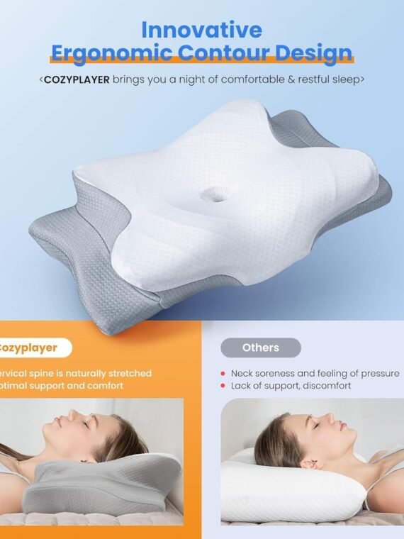 Ultra Pain Relief Cooling Pillow for Neck Support, Adjustable Cervical Pillow Cozy Sleeping, Odorless Ergonomic Contour Memory Foam Pillows, Orthopedic Bed Pillow for Side Back Stomach Sleeperv
