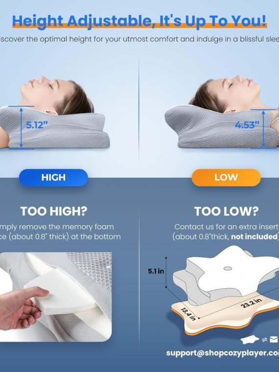 Ultra Pain Relief Cooling Pillow for Neck Support, Adjustable Cervical Pillow Cozy Sleeping, Odorless Ergonomic Contour Memory Foam Pillows, Orthopedic Bed Pillow for Side Back Stomach Sleeperv