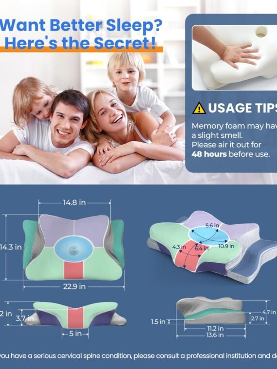 Ultra Pain Relief Cooling Pillow for Neck Support, Adjustable Cervical Pillow Cozy Sleeping, Odorless Ergonomic Contour Memory Foam Pillows, Orthopedic Bed Pillow for Side Back Stomach Sleeperv