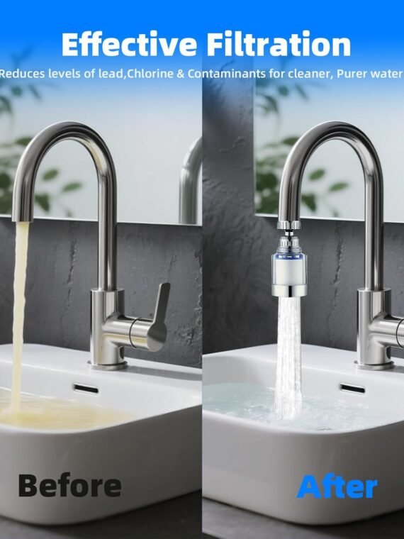 2 Pack Sink Water Filter Faucet, Universal 360 ° Rotating Bathroom Sink Filter, Kitchen Faucet Water Filter Removes Chlorine Fluoride Heavy Metals Hard Water for Home Bathroom Kitchen (2 Pack-Blue)