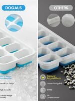 DOQAUS Ice Cube Tray with Lid and Bin - 4 Pack Silicone Ice Cube Trays for Freezer, Stackable Ice Bucket Kits with Storage Container & Scoop for Kitchen, RV, Cocktail, Coffee