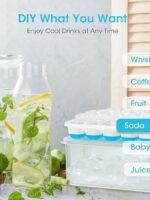 DOQAUS Ice Cube Tray with Lid and Bin - 4 Pack Silicone Ice Cube Trays for Freezer, Stackable Ice Bucket Kits with Storage Container & Scoop for Kitchen, RV, Cocktail, Coffee