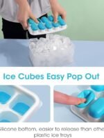 DOQAUS Ice Cube Tray with Lid and Bin - 4 Pack Silicone Ice Cube Trays for Freezer, Stackable Ice Bucket Kits with Storage Container & Scoop for Kitchen, RV, Cocktail, Coffee
