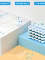 DOQAUS Ice Cube Tray with Lid and Bin - 4 Pack Silicone Ice Cube Trays for Freezer, Stackable Ice Bucket Kits with Storage Container & Scoop for Kitchen, RV, Cocktail, Coffee