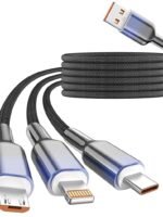 (First order bonus for new customers! Limited to one order per person, free shipping to your door, only AED 0.18!) Multi-functional charging cable, 3-in-1 charger, suitable for multiple devices, 48-strand braided universal charging cable, equipped with USB-C/IP/Micro interface, suitable for iPhone 17-11/Android/iPad and other devices, 4 feet (about 1.2 meters), suitable for travel/car/cruise/beach and other occasions.