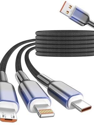 (First order bonus for new customers! Limited to one order per person, free shipping to your door, only AED 0.18!) Multi-functional charging cable, 3-in-1 charger, suitable for multiple devices, 48-strand braided universal charging cable, equipped with USB-C/IP/Micro interface, suitable for iPhone 17-11/Android/iPad and other devices, 4 feet (about 1.2 meters), suitable for travel/car/cruise/beach and other occasions.