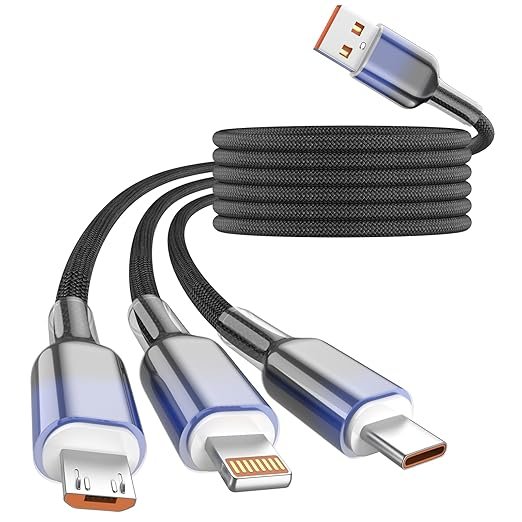 (First order bonus for new customers! Limited to one order per person, free shipping to your door, only AED 0.18!) Multi-functional charging cable, 3-in-1 charger, suitable for multiple devices, 48-strand braided universal charging cable, equipped with USB-C/IP/Micro interface, suitable for iPhone 17-11/Android/iPad and other devices, 4 feet (about 1.2 meters), suitable for travel/car/cruise/beach and other occasions.