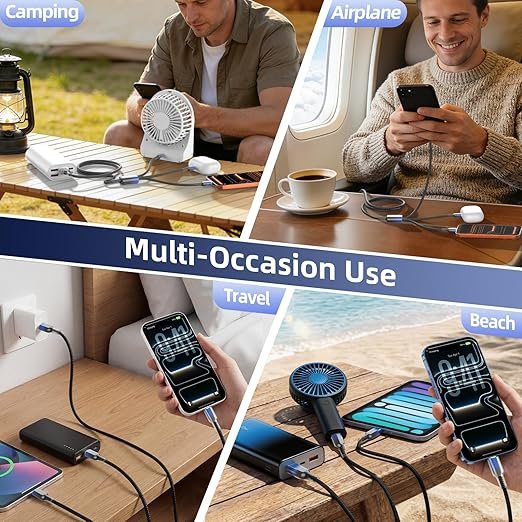 (First order bonus for new customers! Limited to one order per person, free shipping to your door, only AED 0.18!) Multi-functional charging cable, 3-in-1 charger, suitable for multiple devices, 48-strand braided universal charging cable, equipped with USB-C/IP/Micro interface, suitable for iPhone 17-11/Android/iPad and other devices, 4 feet (about 1.2 meters), suitable for travel/car/cruise/beach and other occasions.