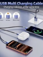 (First order bonus for new customers! Limited to one order per person, free shipping to your door, only AED 0.18!) Multi-functional charging cable, 3-in-1 charger, suitable for multiple devices, 48-strand braided universal charging cable, equipped with USB-C/IP/Micro interface, suitable for iPhone 17-11/Android/iPad and other devices, 4 feet (about 1.2 meters), suitable for travel/car/cruise/beach and other occasions.