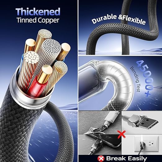 (First order bonus for new customers! Limited to one order per person, free shipping to your door, only AED 0.18!) Multi-functional charging cable, 3-in-1 charger, suitable for multiple devices, 48-strand braided universal charging cable, equipped with USB-C/IP/Micro interface, suitable for iPhone 17-11/Android/iPad and other devices, 4 feet (about 1.2 meters), suitable for travel/car/cruise/beach and other occasions.