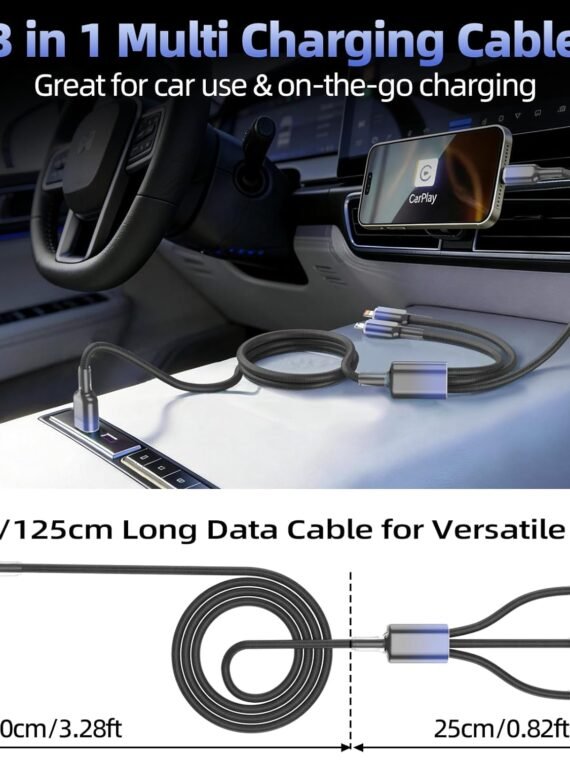 (First order bonus for new customers! Limited to one order per person, free shipping to your door, only AED 0.18!) Multi-functional charging cable, 3-in-1 charger, suitable for multiple devices, 48-strand braided universal charging cable, equipped with USB-C/IP/Micro interface, suitable for iPhone 17-11/Android/iPad and other devices, 4 feet (about 1.2 meters), suitable for travel/car/cruise/beach and other occasions.