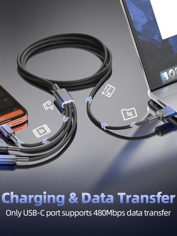 (First order bonus for new customers! Limited to one order per person, free shipping to your door, only AED 0.18!) Multi-functional charging cable, 3-in-1 charger, suitable for multiple devices, 48-strand braided universal charging cable, equipped with USB-C/IP/Micro interface, suitable for iPhone 17-11/Android/iPad and other devices, 4 feet (about 1.2 meters), suitable for travel/car/cruise/beach and other occasions.