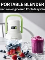 Portable Blender, 1000ml Capacity, Stainless Steel 12-Blade System, Portable Ice Crushing Juicer-for Shakes & Smoothies, BPA Free, 2 Leakproof-Lids & Straw, USB Rechargeable (green)