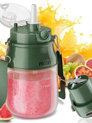 Portable Blender, Prasky Personal Blenders for Shakes and Smoothies with 27oz Cup, Lid and Shoulder Strap, Type-C USB Rechargeable, Personal Size Blenders BPA-free for Travel/Kitchen(Green)