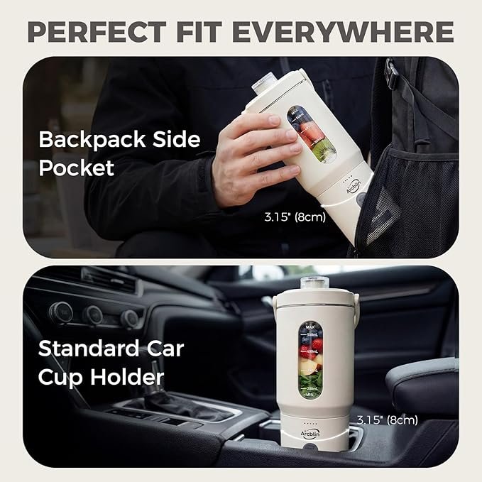 Personal Portable Blender, Detachable To-Go Cup& Carry Handle,17oz Blender Cup for Shakes and Smoothies, Rechargeable Mini Juicer for Gym, Baby Food, Auto-Shutoff, BPA Free, Green