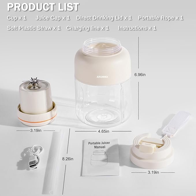 Portable Juice Cup Blender for Smoothies Shakes Fruit Crush Baby Food Maker 43oz 1300ML USB Charging Cordless Food Grade Blades Electric Smoothie Blender for Small Ice Kitchen Outdoor