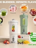 Personal Portable Blender, Detachable To-Go Cup& Carry Handle,17oz Blender Cup for Shakes and Smoothies, Rechargeable Mini Juicer for Gym, Baby Food, Auto-Shutoff, BPA Free, Green